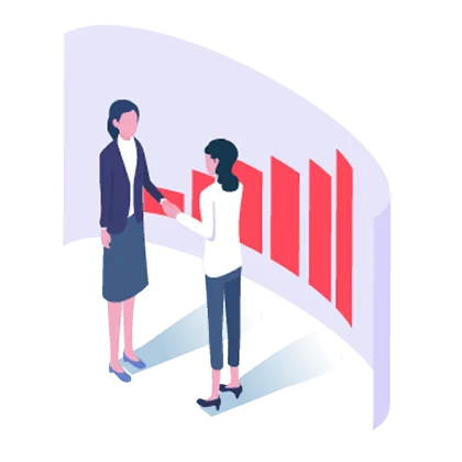 グラフを使用して一人の女性が別の女性に説明をしているイラスト